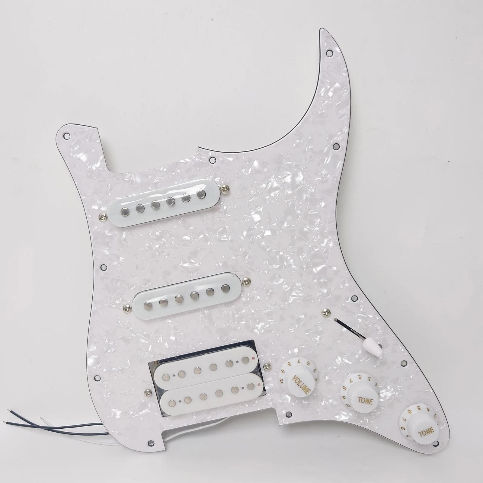 Pastilla Golpeador Pastillas Humbucker SSH guitarra precableada golpeador cargado para piezas de repuesto de guitarras eléctricas ST(Pearlescent White-A)