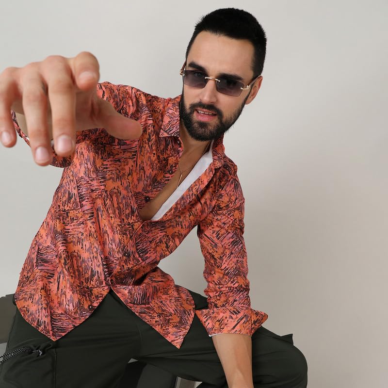 Image of CAHOOT Men's Twisted Crease Shirt for Casual Wear | Spread Collar | Long Sleeve | Button Closure | Shirt Crafted with Comfort Fit for Everyday Wear