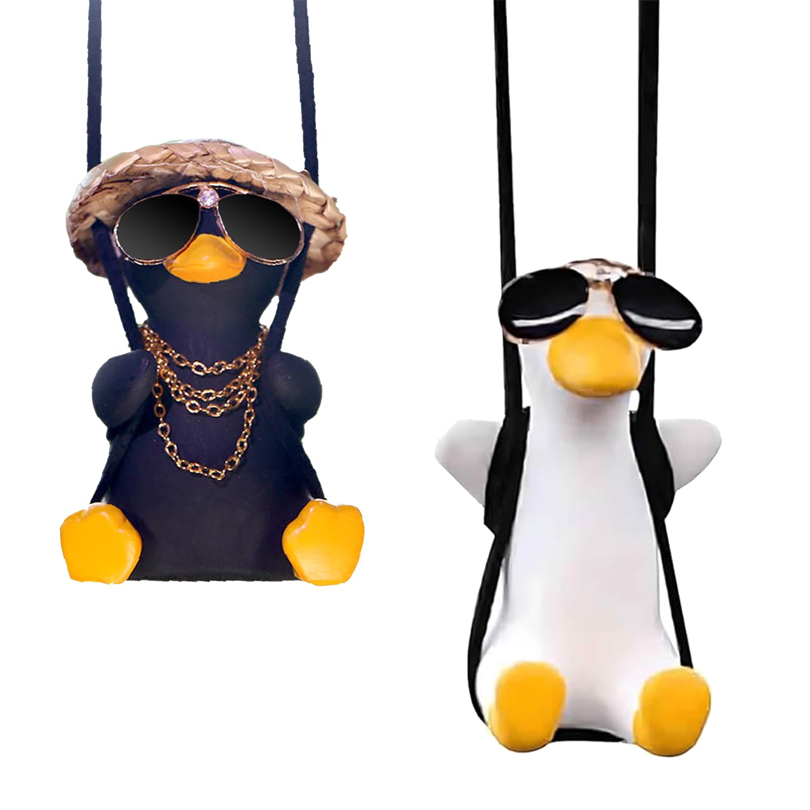 2 Pezzi Ciondolo per Auto Anatra Altalena, Swinging Car Duck Papera Altalena Anatra Oscillante, Carino Ornamenti Specchietti Retrovisori Auto, Decorazioni Auto Creativo Anatra