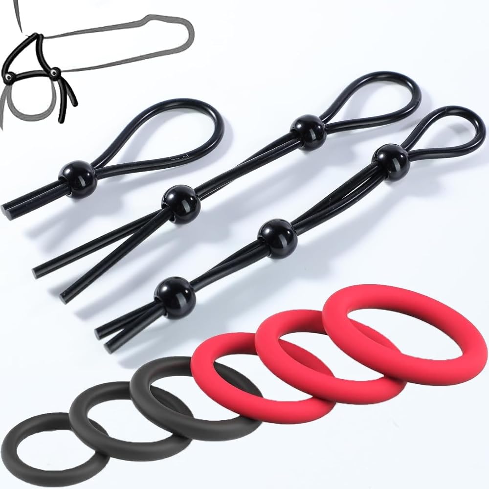BeHorny Cock Ring Set, 9 Penis Glans and Lasso Style Cock Rings