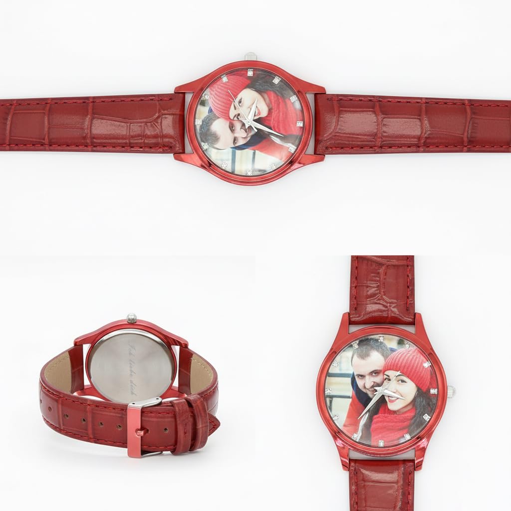 Reloj de pulsera con foto personalizado, hecho de material de aleación y correa de cuero. Tiene función impermeable. Adecuado como regalo para tu novio o padre.