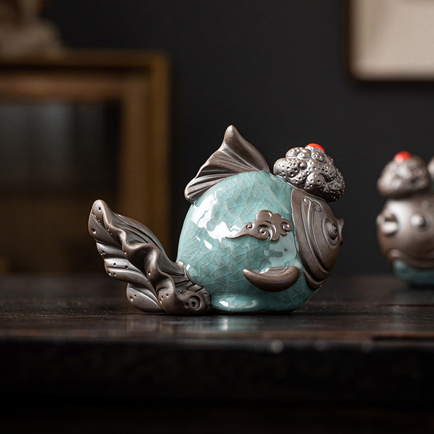 figurki zwierzątek， Ceramiczny zestaw do herbaty z karpia, akcesoria do rękodzieła, dekoracja stołu, ozdoby na biurko na ceremonię herbacianą