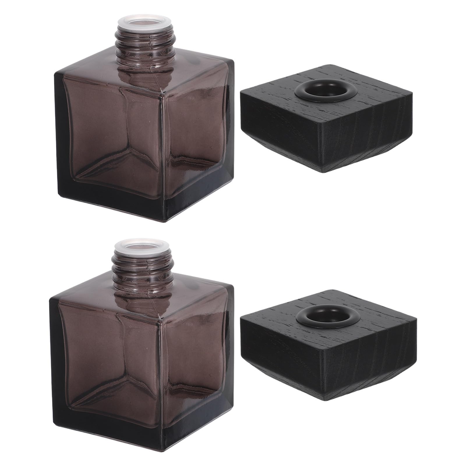 TOYANDONA Botellas Difusoras de Aromas de Vidrio Transparente Cuadradas 100 Ml con Tapa de Madera Frascos para Aceites Esenciales Recargables para Dormitorio Coche y Aromaterapia