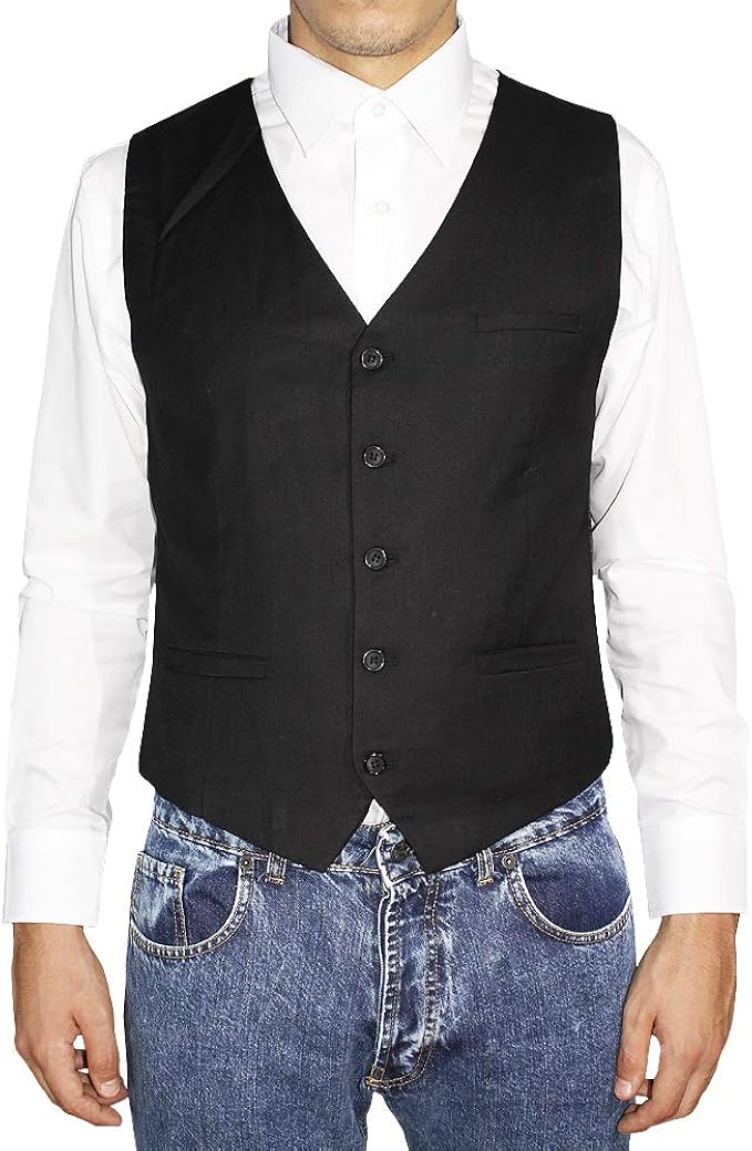 SaRani Panciotto Gilet Uomo Casual Nero Bottoni Lucido Smanicato Tasche  Cotone (M) : Amazon.it: Abbigliamento