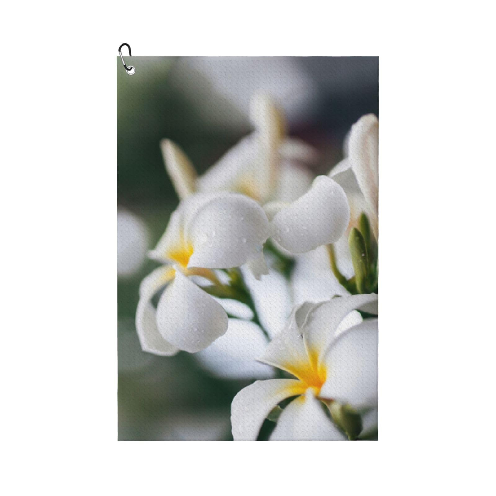 Hnnkloy Beautiful White Frangipani Wake Plumeria Flowers, 16x24 in Portable Waffle Golf Towels with Carabiner Clip for Golf Bag