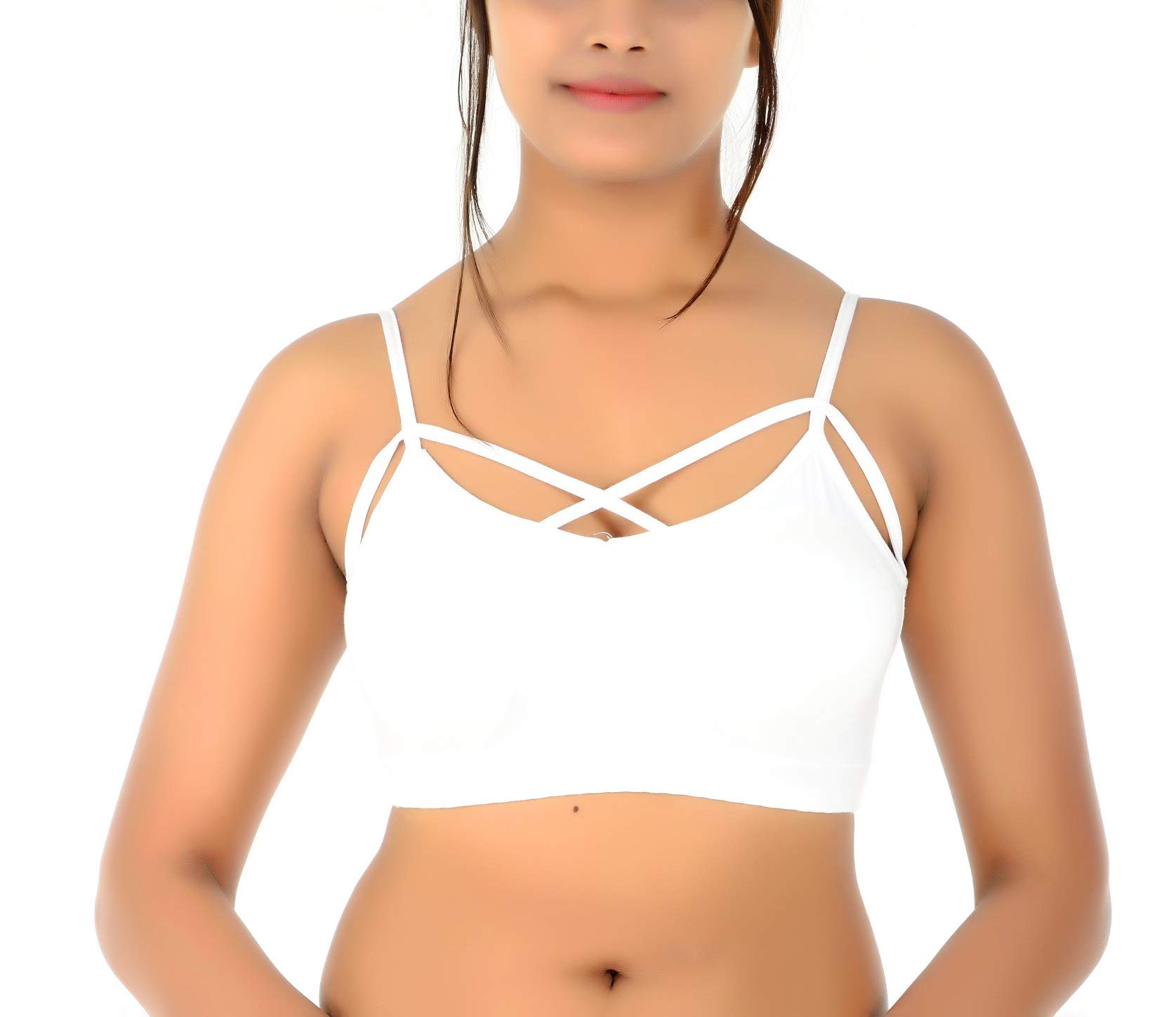 SHOPPY VILLA WITH SV LOGOWomen's Spandex & Nylon Padded Sports Bra (Cami-135-White_White_Free Size)