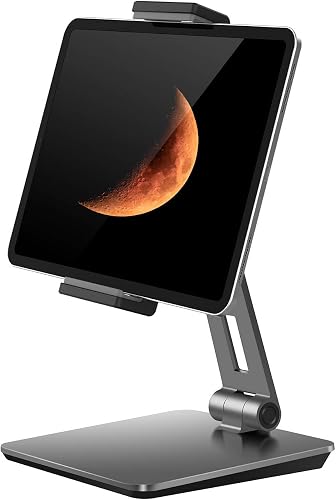 Tablet Stand, Adjustable Heavy Duty Aluminum Phone Stand, 360° Swivel Foldable Holder for iPad, Samsung Tab, Kindle (4.7-13"), Design for Desk Kitchen Bedside Office (Gray)
