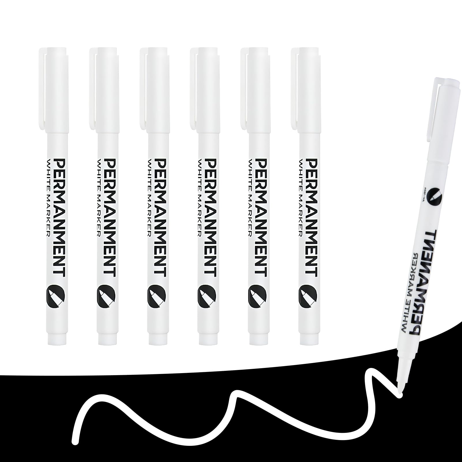 6 White Permanent Marker Pen, 1mm Tip White Fabric Pen Quick Dry Waterproof Laundry Marker Pens for Black Paper Brick Wall Metal Wood Glass Plastic Tyre (1-2mm)