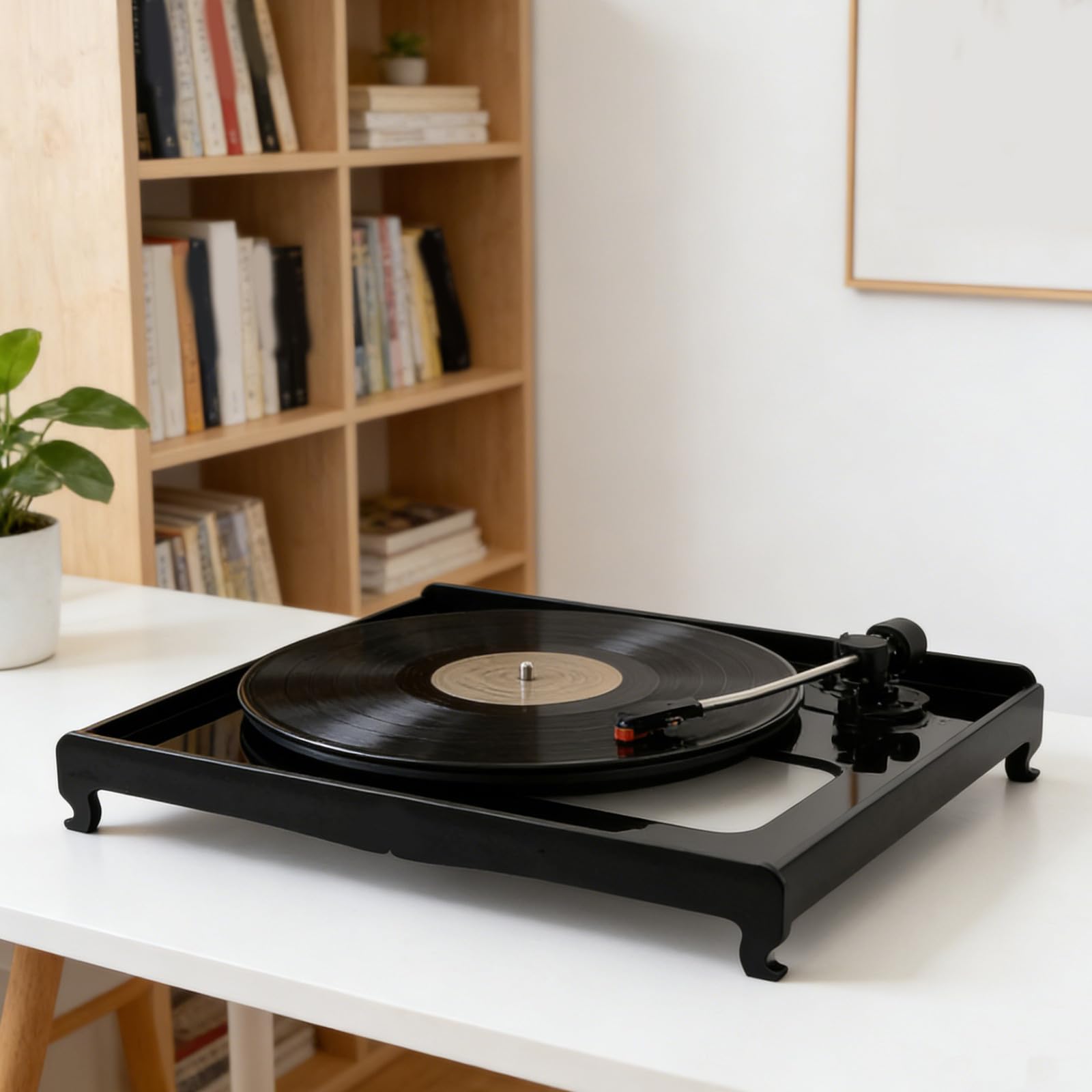 KALLORY Soporte Acrílico para Discos, Plataforma de Aislamiento de Audio para Tocadiscos de Vinilo, Base Amortiguadora Antivibración, Negro, Compatible Electrónica, para Hogar y Espacio