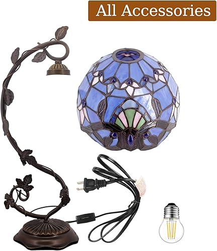 Miniatura 9 de Lámpara de mesa estilo Tiffany de 8 pulgadas, pantallas barrocas de vitrales, lámpara de noche pequeña, lámpara de mesita de noche, luz de