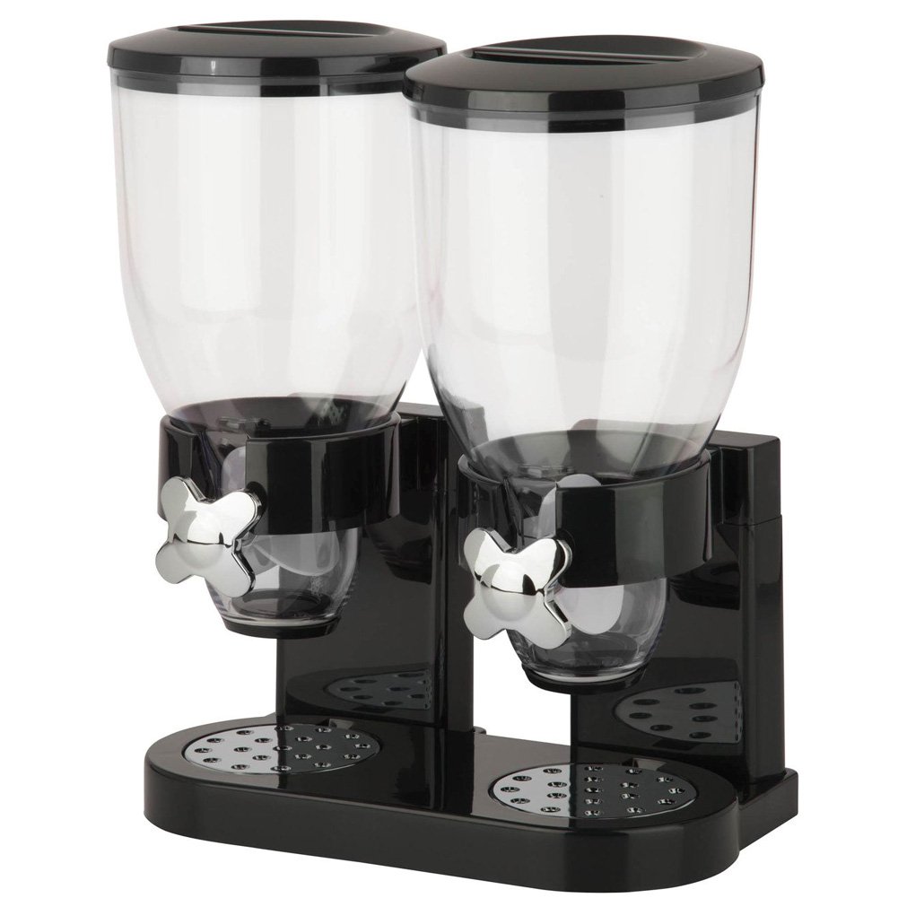 BAKAJI Dispenser Storage Dosatore Distributore Erogatore Cereali Pasta Caramelle Dolci Frutta Secca con Rotella Doppio Contenitore da 8 lt e Dosatore Interno (Nero)