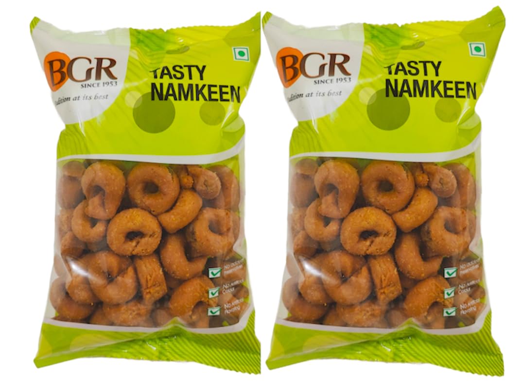 BGR Foods Kodubale (500g Pack Of 2) | Traditional Spicy South Indian Snack | Made Perfect Tea-Time Or Festive Treat | Ready To Eat | No Added Preservatives | No Added Artificial Flavouring | Crispy & Light Snacks.