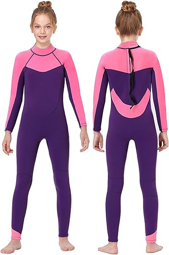 REALON Traje de neopreno para niños y niñas pequeños, traje de baño térmico de neopreno de 0.098 pulgadas y 0.118 pulgadas con cremallera trasera,