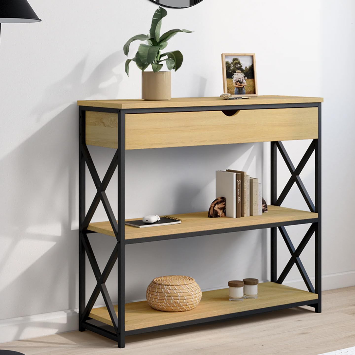 IDMarket - Console 1 tiroir Wayne 2 étagères Design Industriel