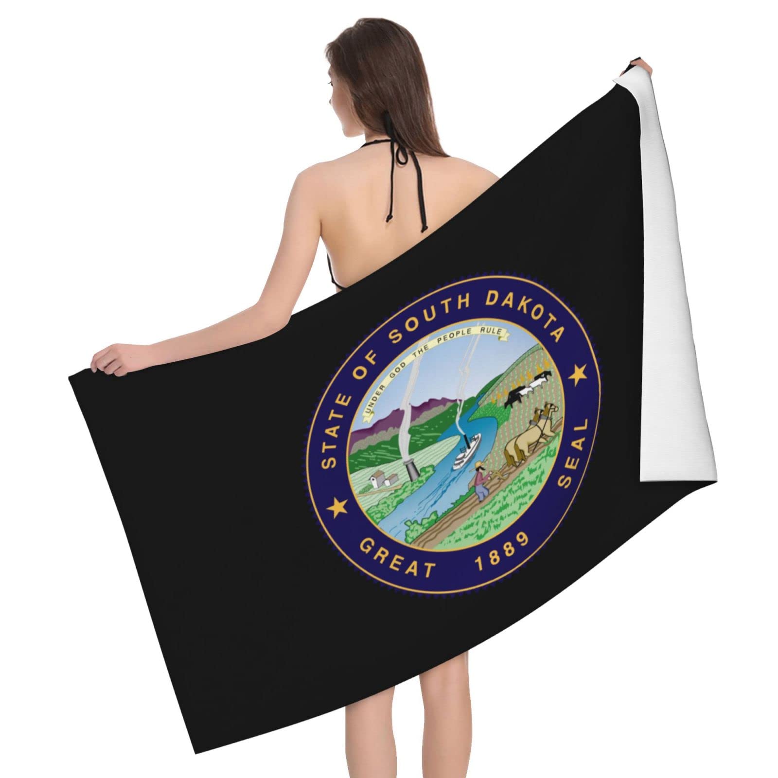 Lsjuee Seal of South Dakota Microfiber Beach Towel Absorb Water Quick Dry Bath Towel, for Beach, Swimming Pool, Camping