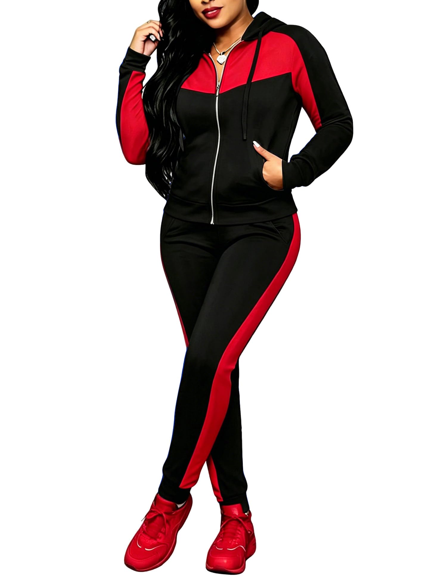 Women's Jogging Sets 80s 90s Two Piece Zip-Up Tracksuit
