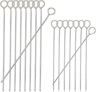 20 Pcs Barbecue Skewers, Long Stainless Steel Kebab Skewers, Flat Metal Reusable Skewers with Ring-Tip Handle for Grilling, BBQ Oven Grill Kabob Rotisserie Meat Vegetables 12inch