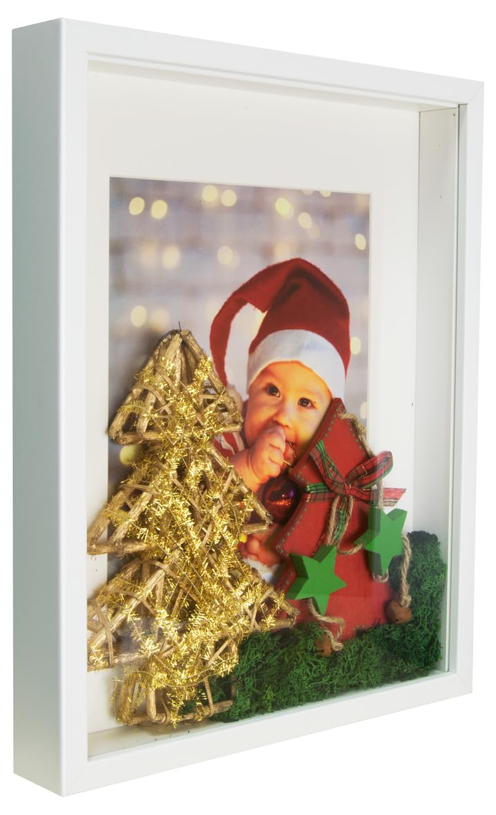 BD ART Shadow Box 3D 12x16 Inch, Display Box Photo Frames, White Photo Frame with Wall and Tabletop for 8x11 inch Photo, for Crafts, Photos, Souvenir, Baby Items, dried Flowers, Medals