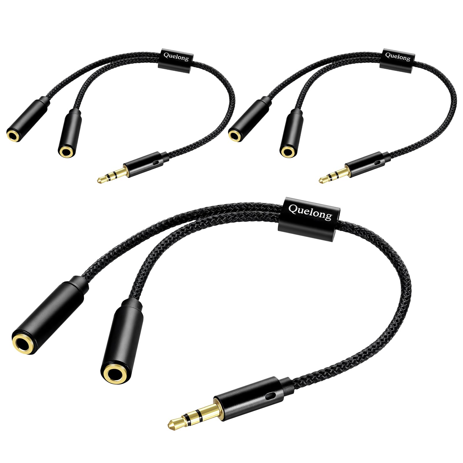3 divisores de auriculares, cable de extensión trenzado de nailon para auriculares, divisor en Y estéreo de alta fidelidad de 3,5 mm, 2 hembra, 1 macho, adecuado para teléfonos, PS4
