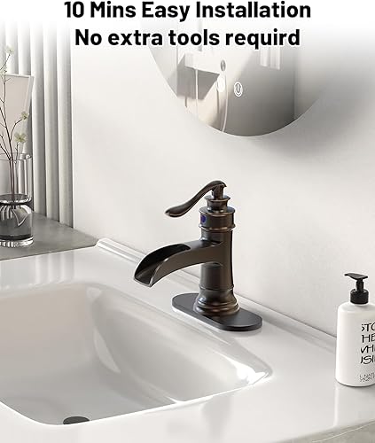 Miniatura 7 de grifo cascada monomando para el lavabo de baño, de un agujero, bronce, frotado con aceite