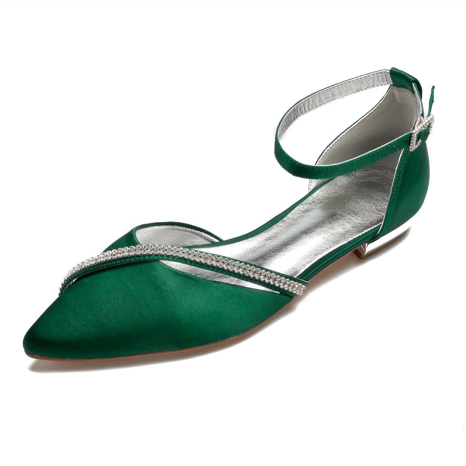 Amazon.com: NPHFPSQA Womens Wedding Shoes Wedding Flats for Bride Pointed  Toe with Rhinestones, Buckle Detail, Perfect for Wedding Party & Formal Dress  Shoes(Dark Green,8.5) : Clothing, Shoes & Jewelry