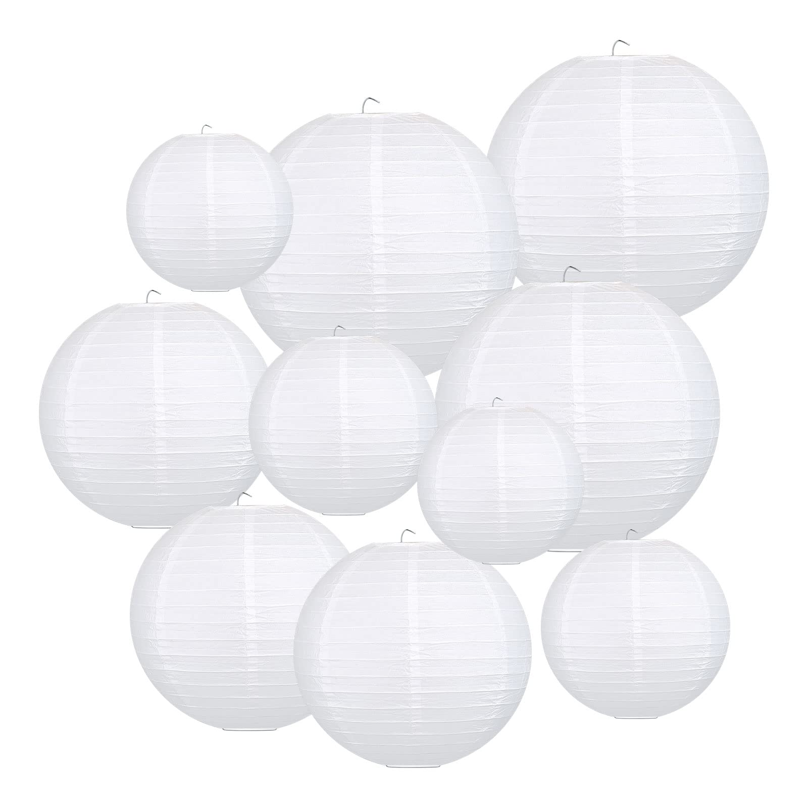 Encham 10PCS White Paper Lanterns, Chinese Lanterns for Wedding Birthday Valentine’s Day Party Decorations (Size of 6” 8” 10” 12”)