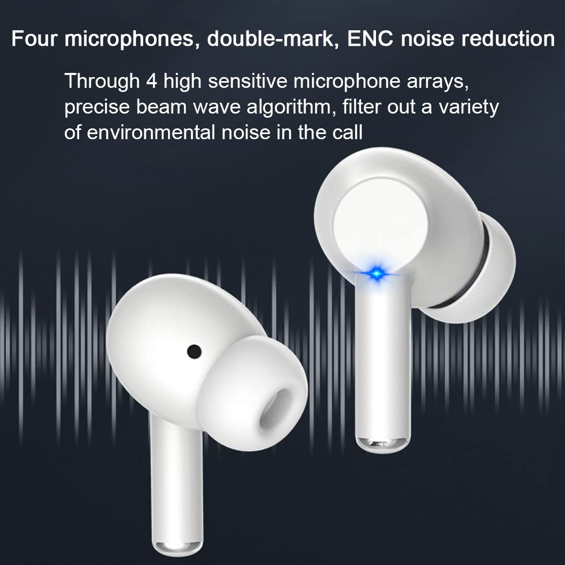 Cuffie in-Ear Wireless Bluetooth 5.3, Auricolari a Doppio Microfono con cancellazione del Rumore, Cuffie Sportive Impermeabili IPX5, Controllo Touch con Impronte digitali White