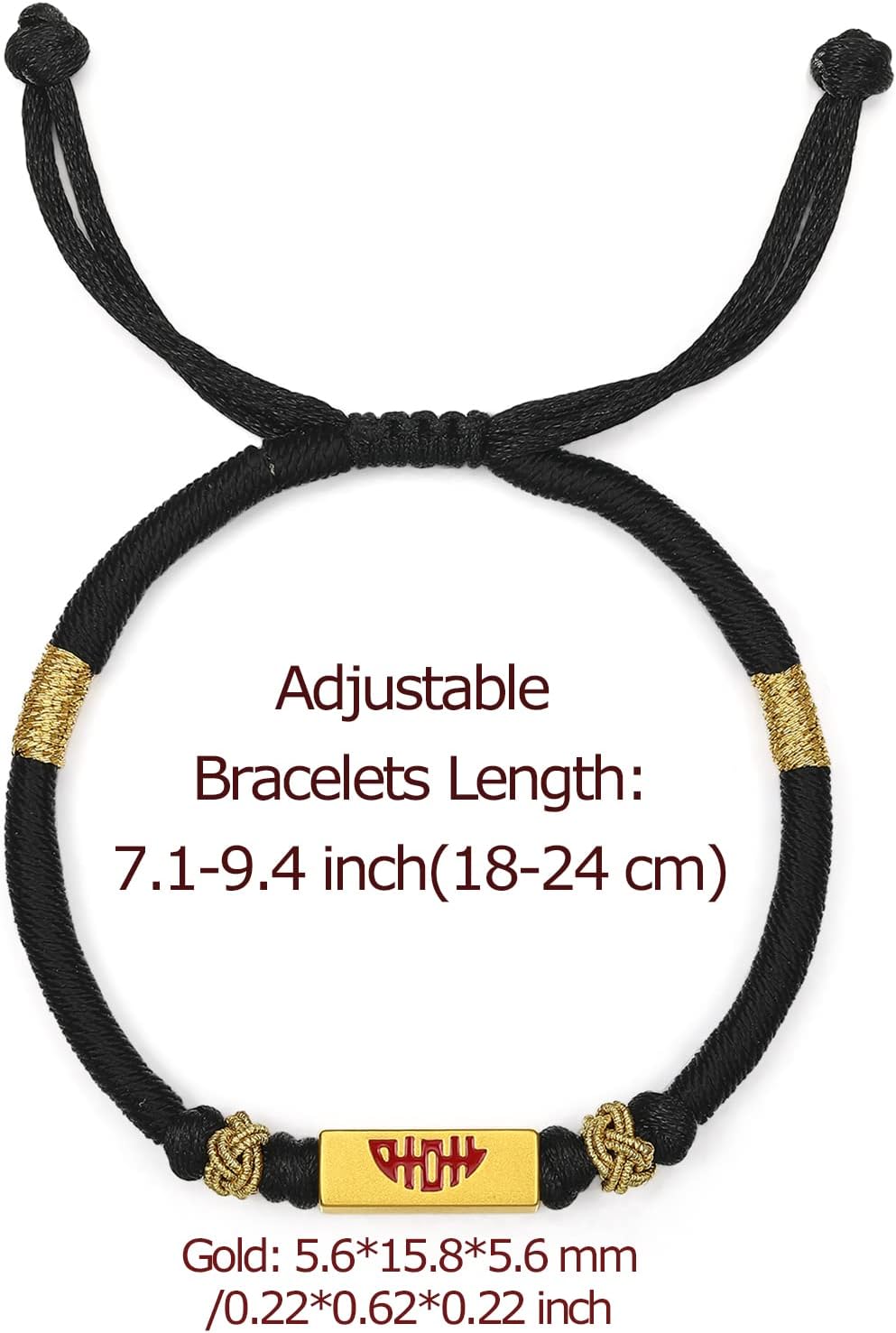 24K Solid Gold Bracelet for Women, Real Pure Gold Jewelry Dainty Lucky Love Ingot Red Black Braided Bracelets for Men Girlfriend