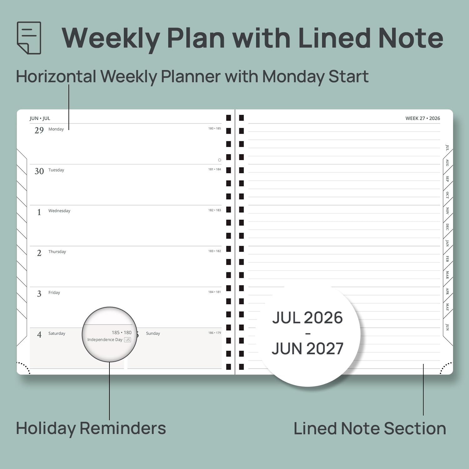 POPRUN Agenda semanal 2026-2027 (26 de julio a 27 de junio), grande: 8.5 x 10.5 pulgadas, agenda académica 2026-2027, calendario con pestañas mensuales, bolsillos interiores, tapa blanda de cuero en