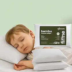 Travesseiro Infantil Antialérgico e Antiácaros Firme Fibra de Bambu 30x45cm Fibra de Poliéster Siliconada, Branco Lavavel á Maquina Crianças de 2 á 8 anos