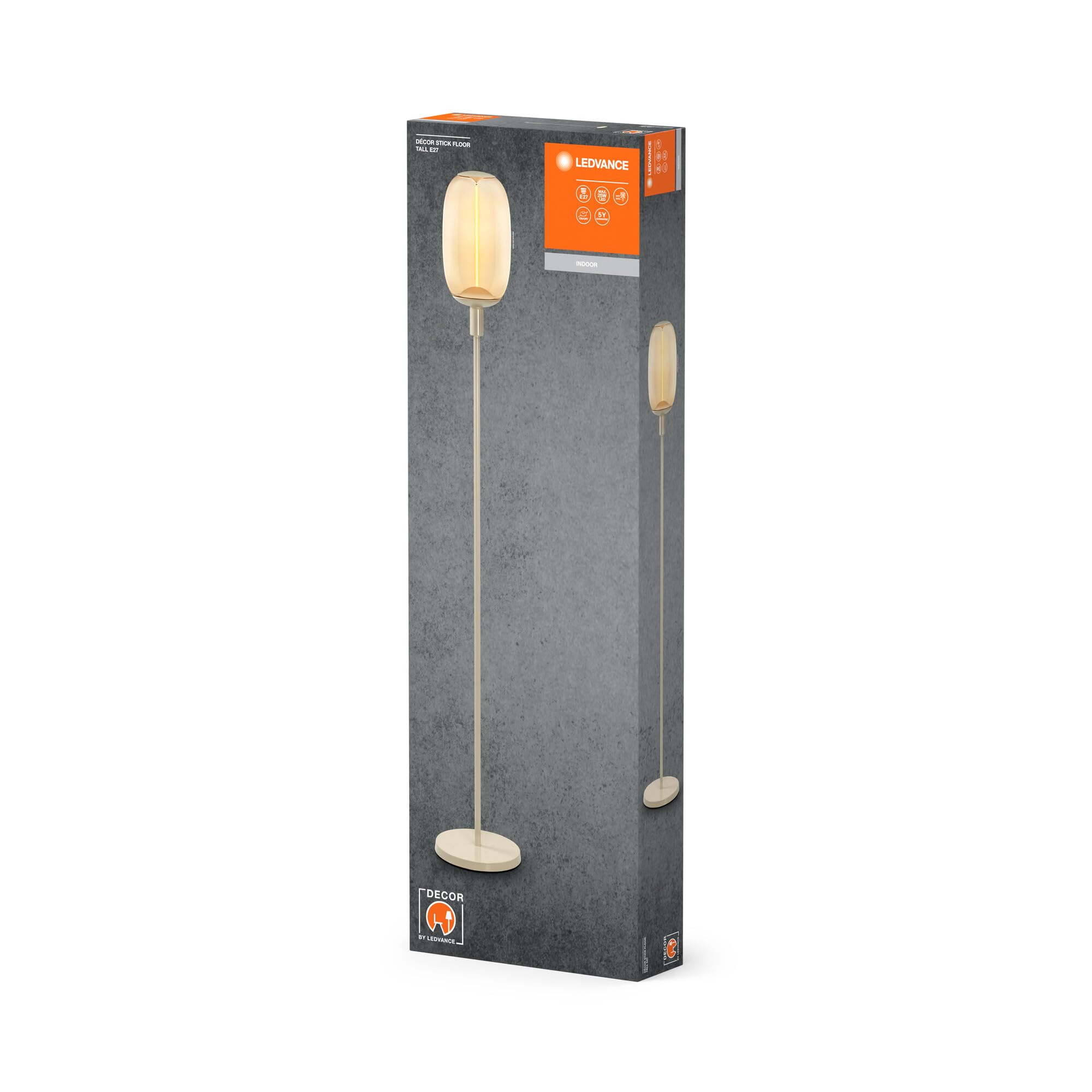 LEDVANCE Dekorative Stehleuchte mit E27-Fassung, großer Ständer (Höhe 146cm), Beige, mit 1.8m Stromkabel, perfekt passende OSRAM 1906 LED Lampe separat erhältlich