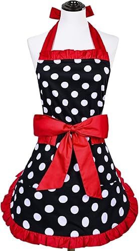 Miniatura 8 de Violet Mist Delantal sexy de encaje negro para mujeres y niñas, delantal de encaje para sirvienta, lindo delantal retro con volantes vintage con