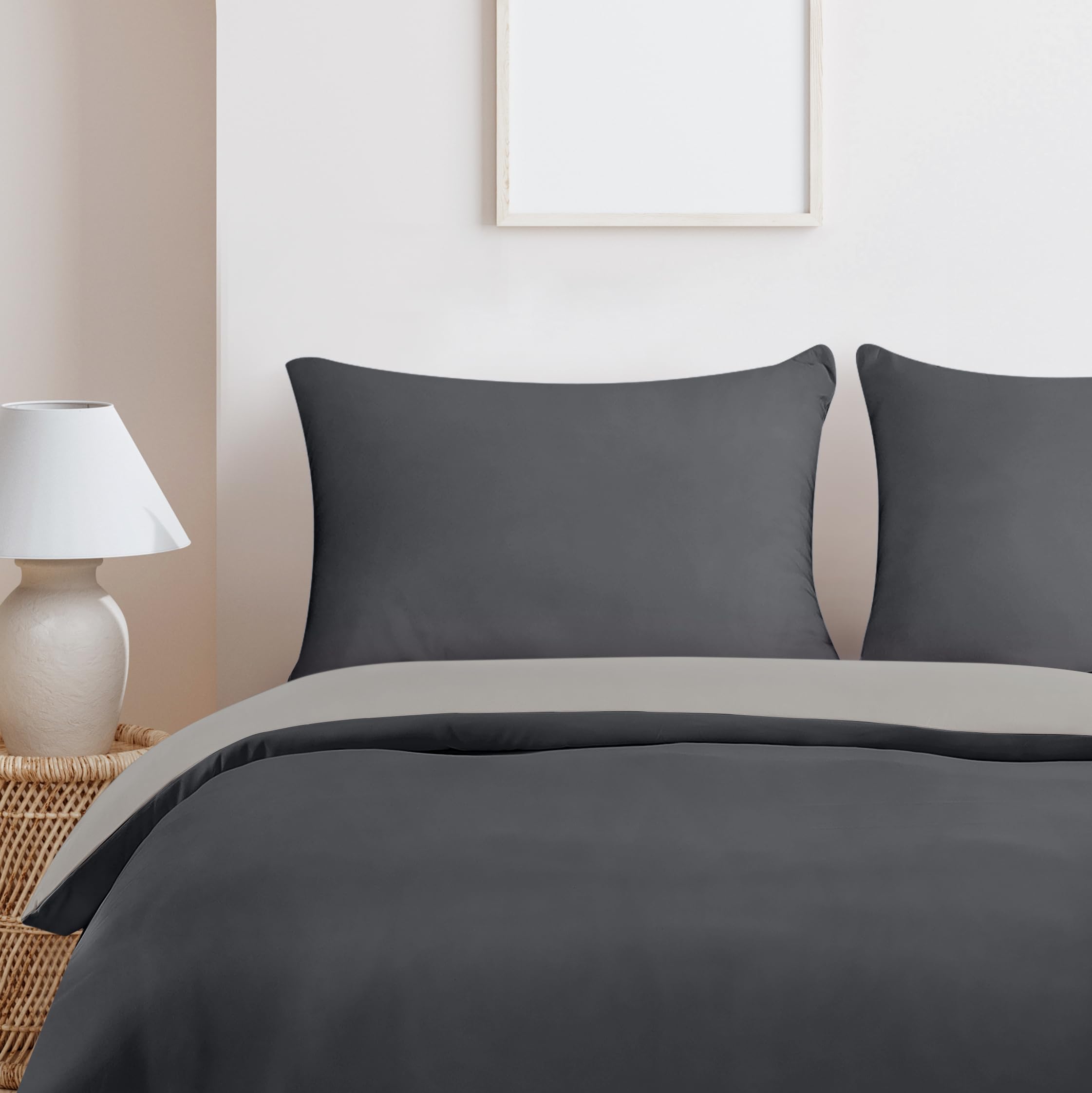 Utopia Bedding Copripiumino Una Piazza e Mezza - Microfibra Copripiumino 200x200cm + Federe 50x75cm - Grigio Scuro/Grigio Chiaro