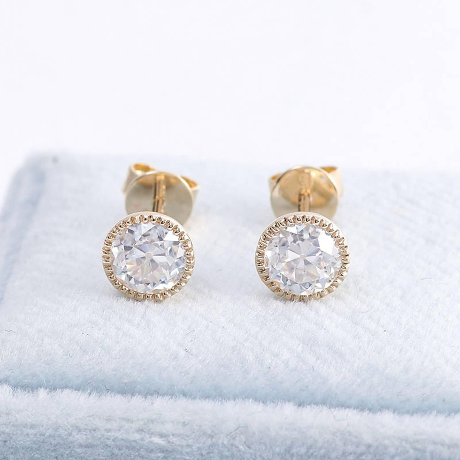 Pendientes de tuerca para mujer, oro de 9 K/14/18 quilates, redondos, moissanita de 0,6 quilates a 4 quilates