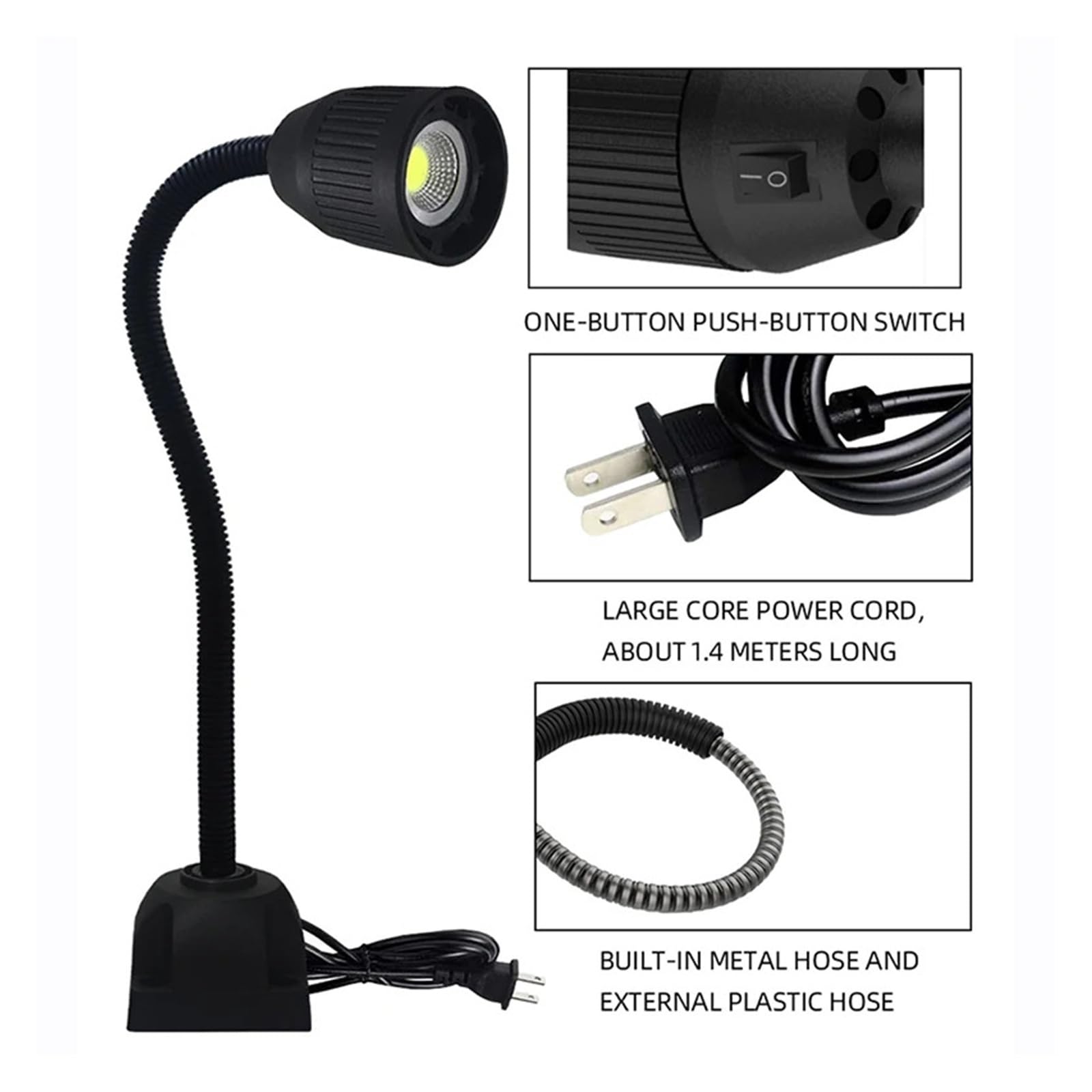 Tokarka światło robocze, elastyczna, długość 40 cm, lampa robocza typu łabędzia szyja, 3 W, 35 W, 24 V, 110-220 V, lampa LED do obrabiarki CNC (UE, 5 W)