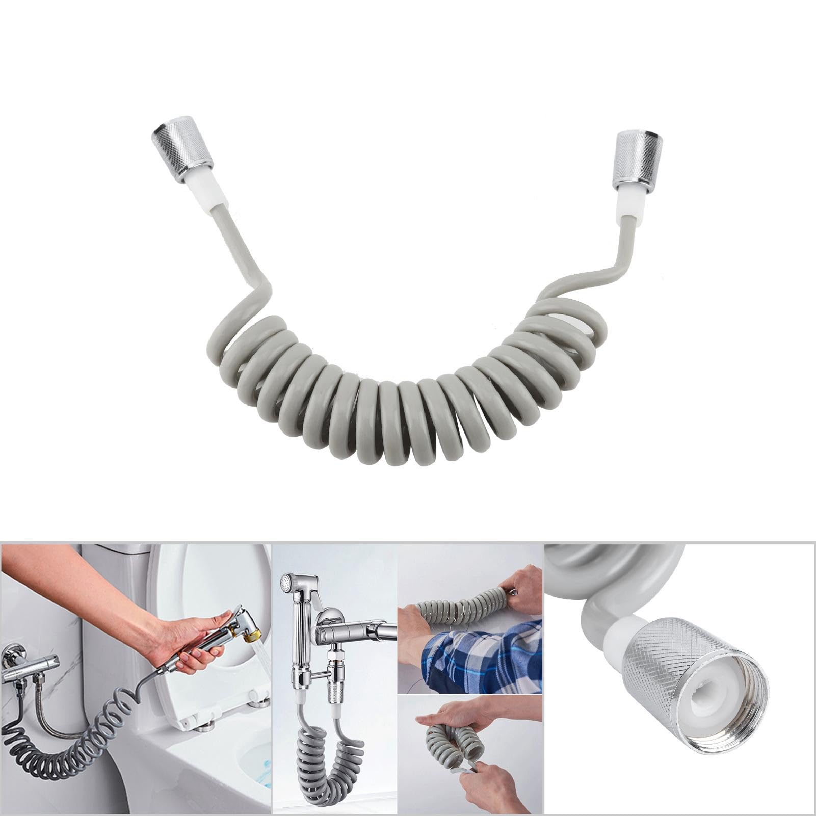 Manguera de ducha flexible de 2 m, ABS, color gris, ajuste universal, resistencia a alta presión, fácil instalación, ideal para uso doméstico y baño