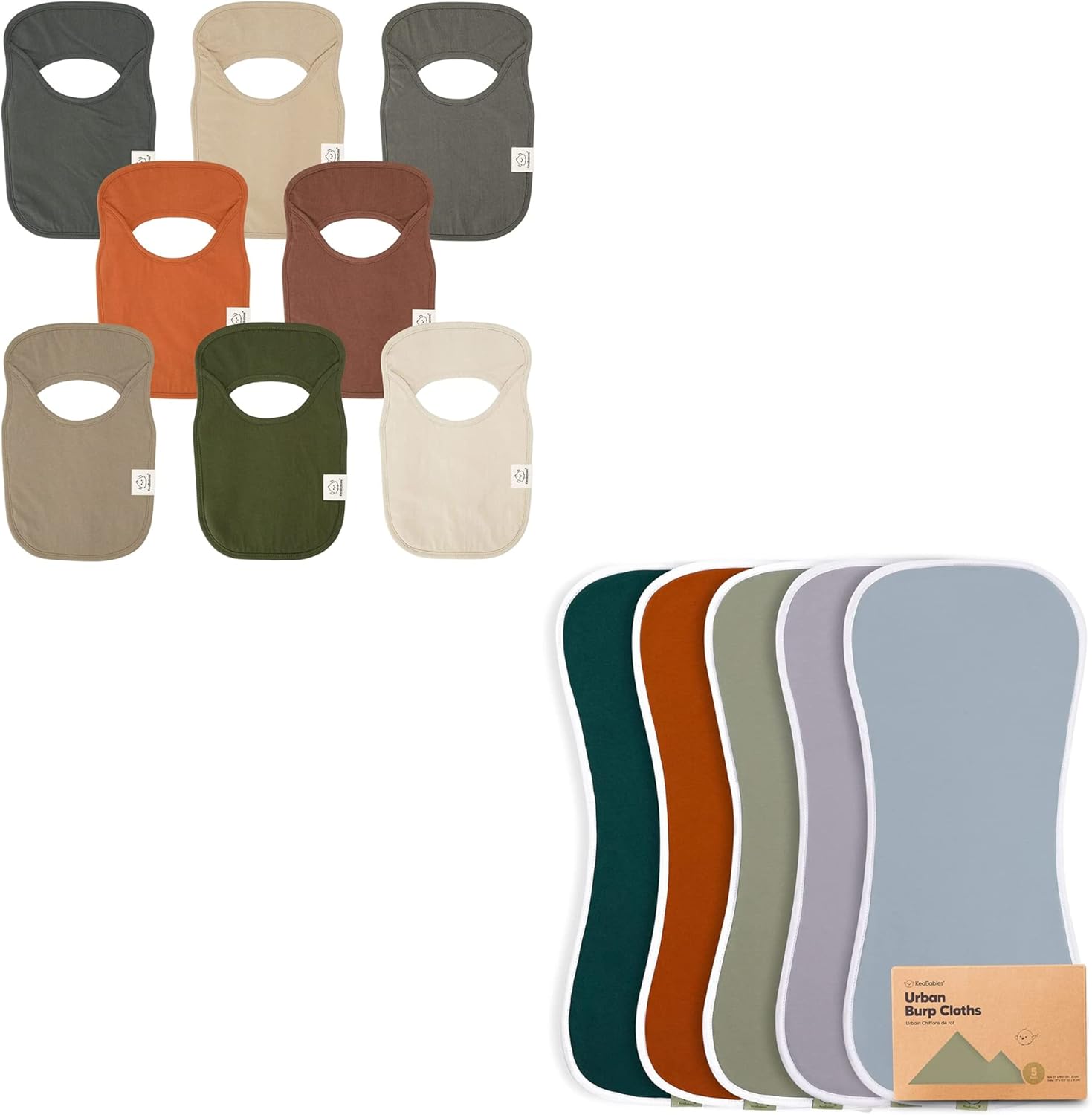 KeaBabies 8-Pack Baby Bibs for Boys, Girls and 5-Pack Burp Cloths for Baby Boys and Girls - Pull-on Bibs for Baby Girl, Baby Boy - Ultra Absorbent Burping Cloth - Baby Girl Bib - Burp Clothes