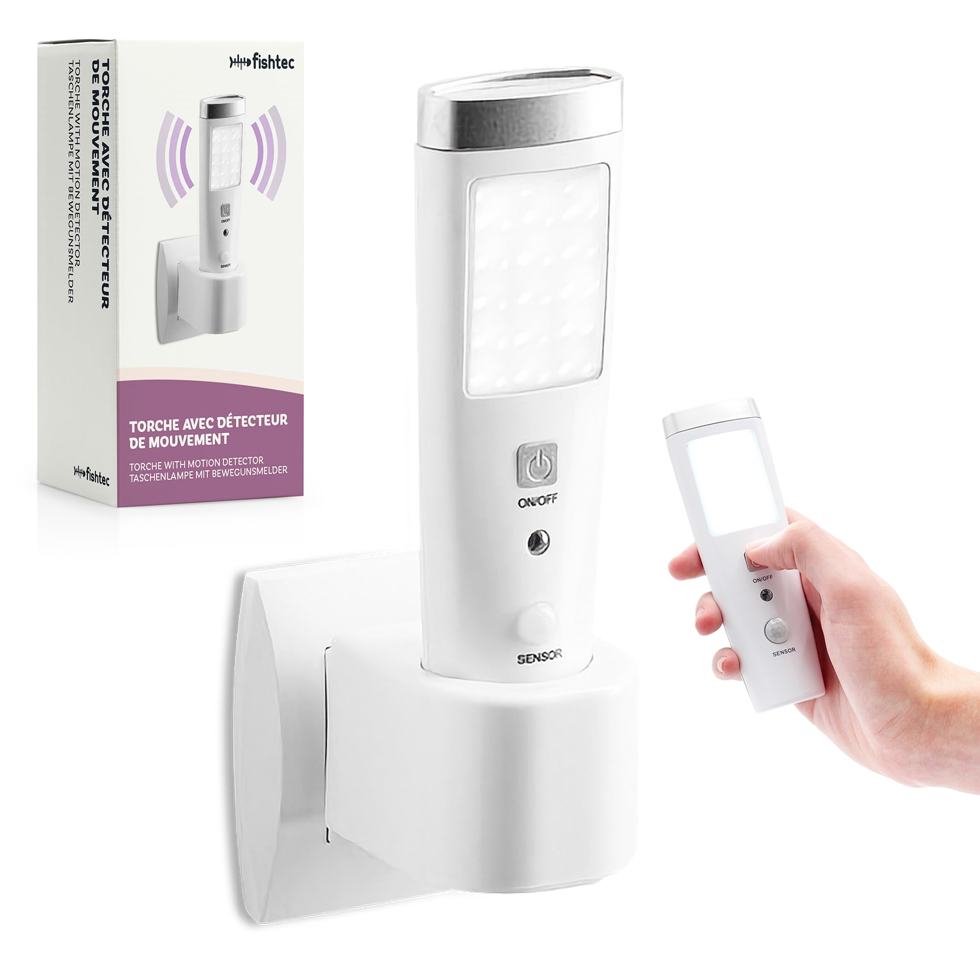 Torcia, Lampada pilota LED con Rilevatore di Presenza - Angolo di rilevamento 60° - 15 LED - Ricaricabile in Presa Elettrica - Batteria 3,7V - 15cm - Bianco