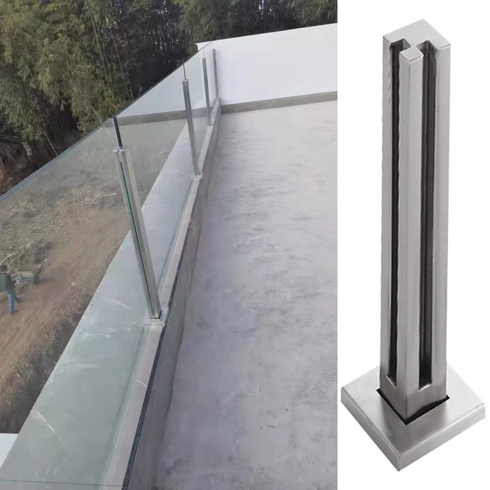 Poteau balustrade verre d'angle 70cm argenté pour optimiser le panorama de votre grand balcon