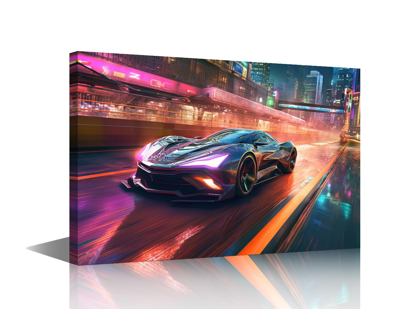 TISHIRON 1 Panel Modern Wall Art Futuristic Racing Scene Posters and Prints, Luxury Car Artwork Modern Home Wall Decorations, Wooden Framed Gallery-Wrapped Ready to Hang, 24" Wx16 H