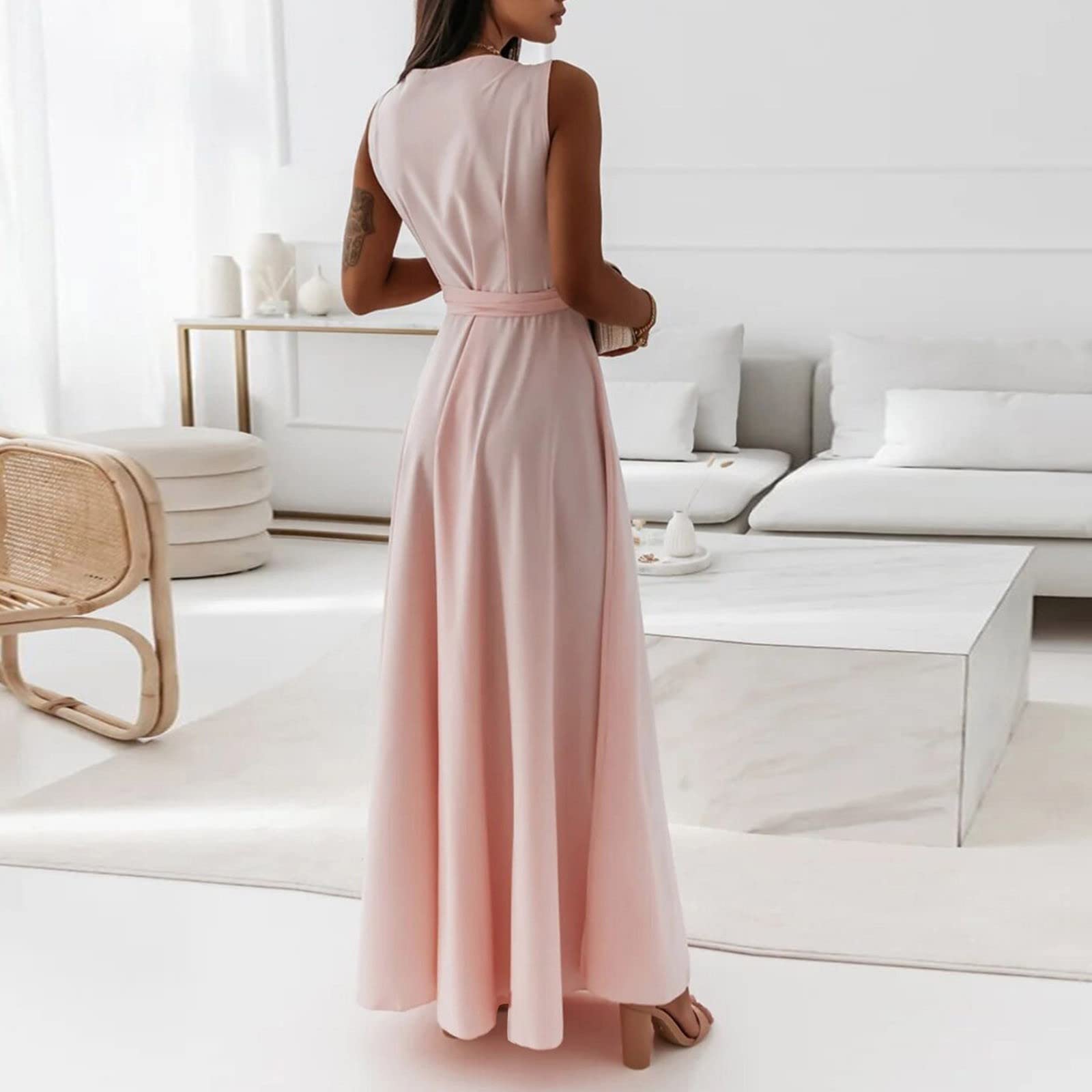 Abiti Donna Estivi Eleganti Cerimonia Abito da Donna Ballo Abiti Cocktail Party da Damigelle Senza Manica Classico Ruffled Vintage Festa Lunghi Sexy Hot Abito Donna Elegante Ballo