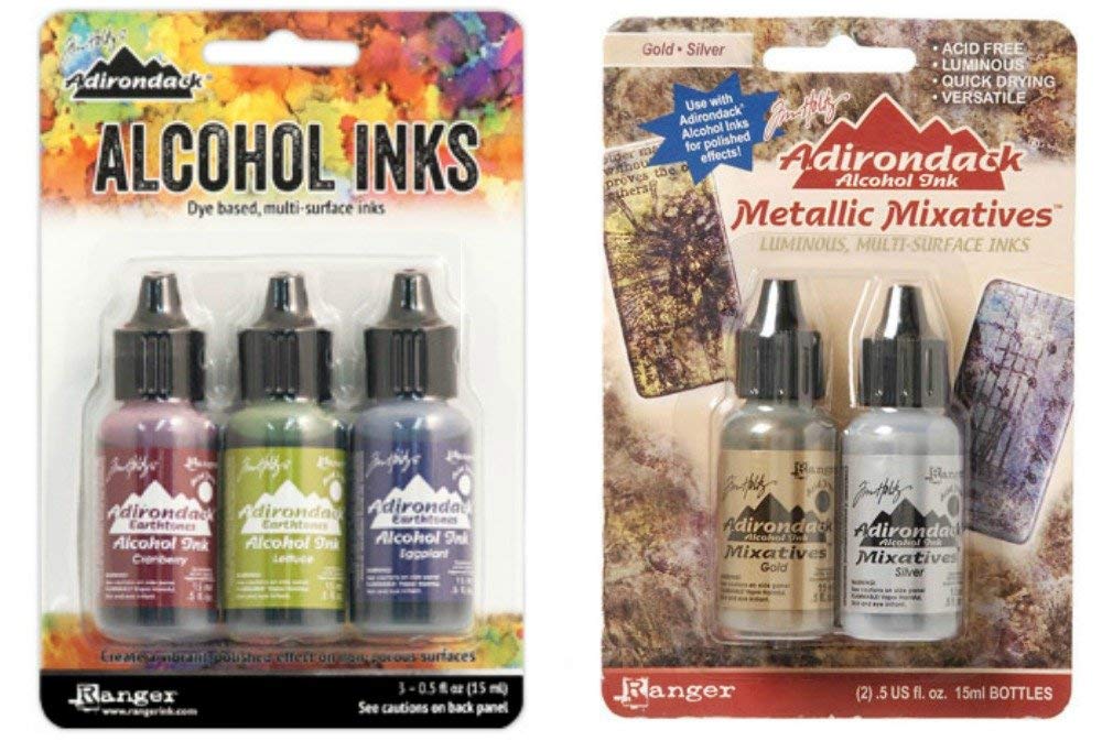 Ranger Tim Holtz Adirondack Alcohol Ink Bundle - Farmers Market Ink Set and Metallic Mixatives Ink Set