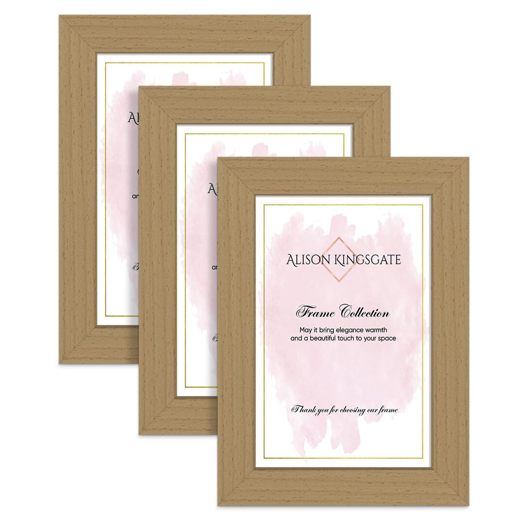 Alison Kingsgate A6 Country Pine Modern Photo Frames Pack of 3 - Engineered Wood Picture Frame with Perspex Front - Ideal for Certificates - Wall Mount or Tabletop - Multiple Sizes & Colors — image 1