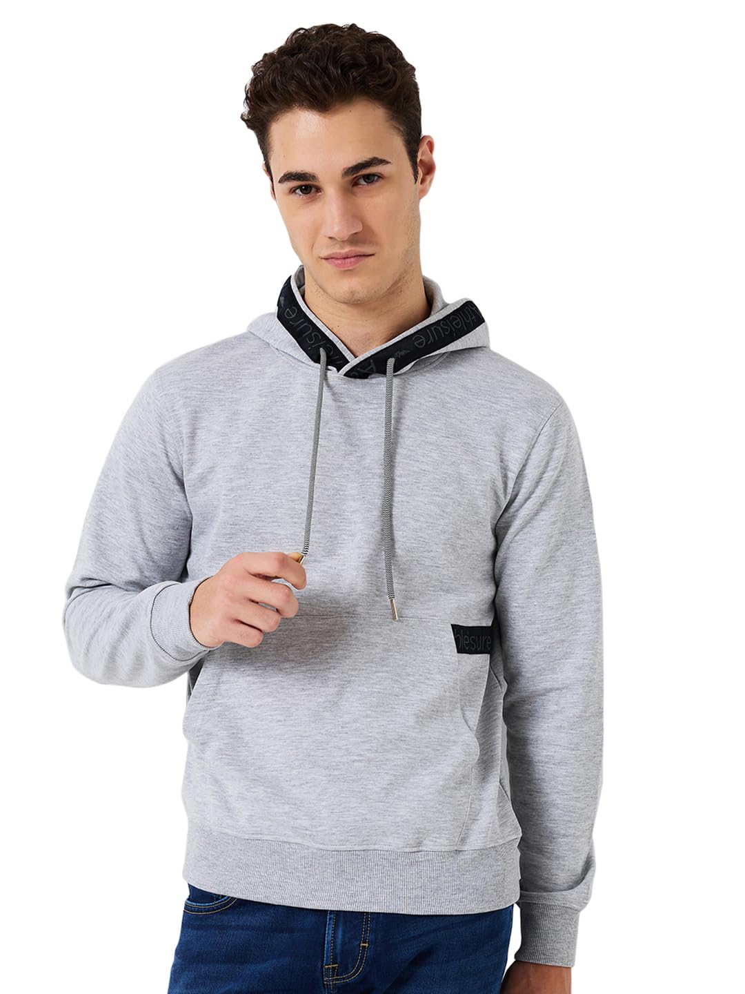 park avenue Men Slim Fit Solid Pattern Cotton Polyester Blend Full Sleeve Hooded Casual Sweatshirt Grey-picture-42