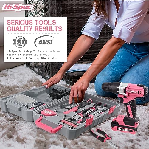 Hi-Spec 81-teiliges Pinkes Werkzeugset mit 18V Pinkem Akkubohrer und Bit Set. DIY für die Frau im Haus. Alles in einem Aufbewahrungskoffer – Bild 7