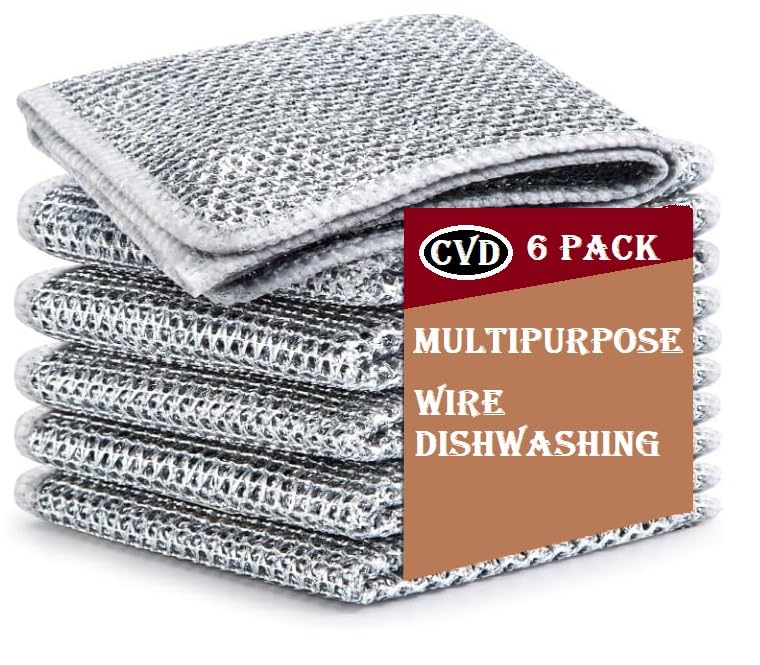CVD Multipurpose Wire Dishwashing Rags for Wet and Dry Stainless Steel Scrubber Non-Scratch Wire Dishcloth for Washing Dishes Sinks Counters Easy Rinsing Machine Washabl-(Pack of 6) (B0D73S66CN) Amazon Price History, Amazon Price Tracker