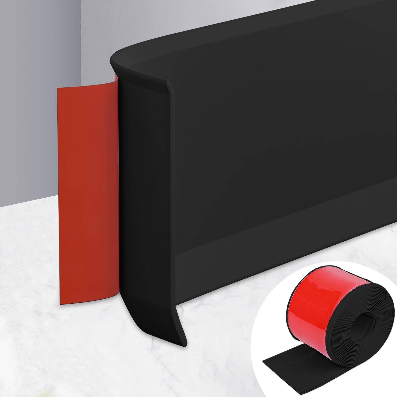 MeYuxg Soft Skirting Board, Self-Adhesive, PVC Skirting Board, Kitchen, 15 cm x 5 m, Kitchen Wall End Strip, Decorative Transition Rail for Living Room, Bedroom (Black)
