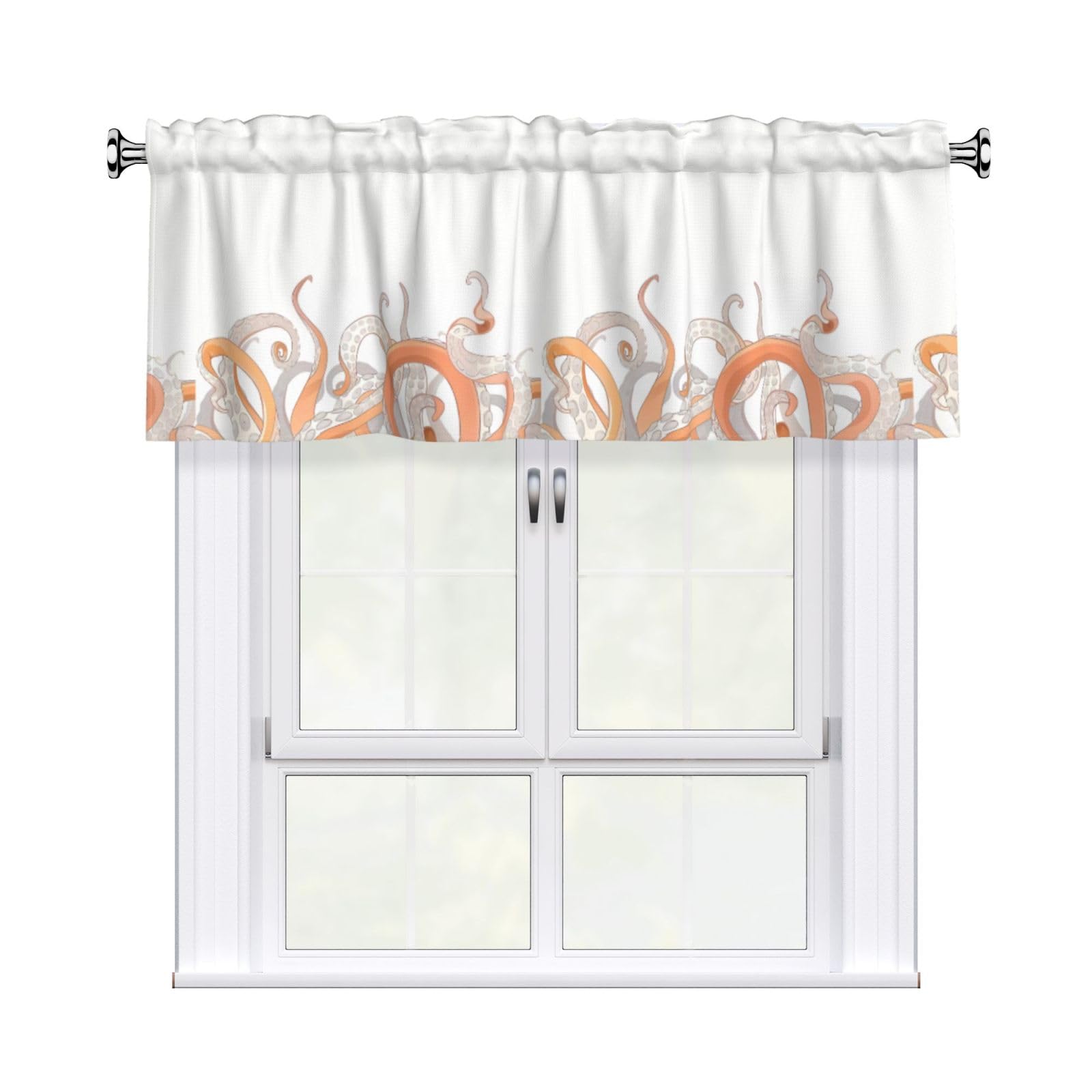 HJFCZH WHJSSF Octopus tentacles Prints 54x18in Curtain Valance - Peach Skin Polyester Kitchen Cover with Light Filtering Floral & 3" Rod Pocket