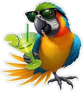 Blue Macaw Tropical Drink Vacation Sticker Decal Vinyl Bumper Sticker Decal Waterproof 5"