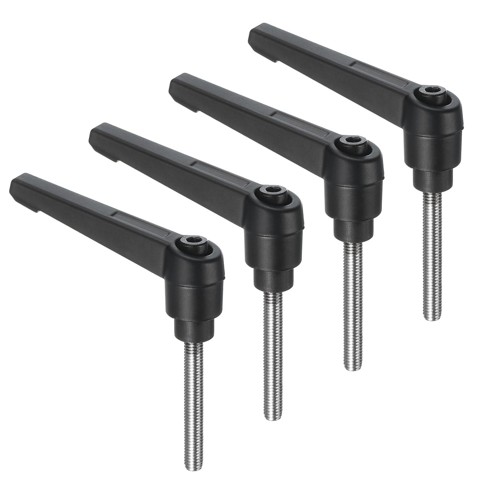 uxcell 4pcs Clamping Lever Handles, M5 x 45mm 304 Stainless Steel Threaded Male Stud, Adjustable Handles Locking Quick Release Ratchet Push Button Bolt Knobs, Black
